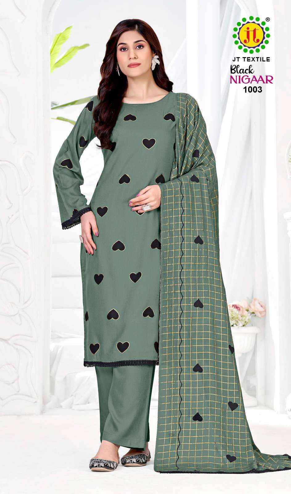 Jt Black Nigaar Vol 1 Premium Design Rayon Dress Material Wholesale Factory Rate ( 5 Pcs Catalog )