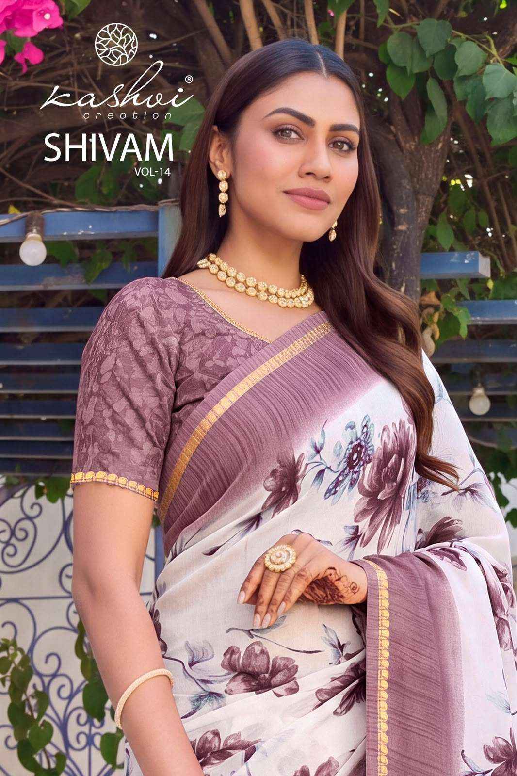 Kashvi Creation Shivam Vol 14 Daily Wear Moss Saree Collection _ Wholesale Price ( 8 Pcs Catalog )