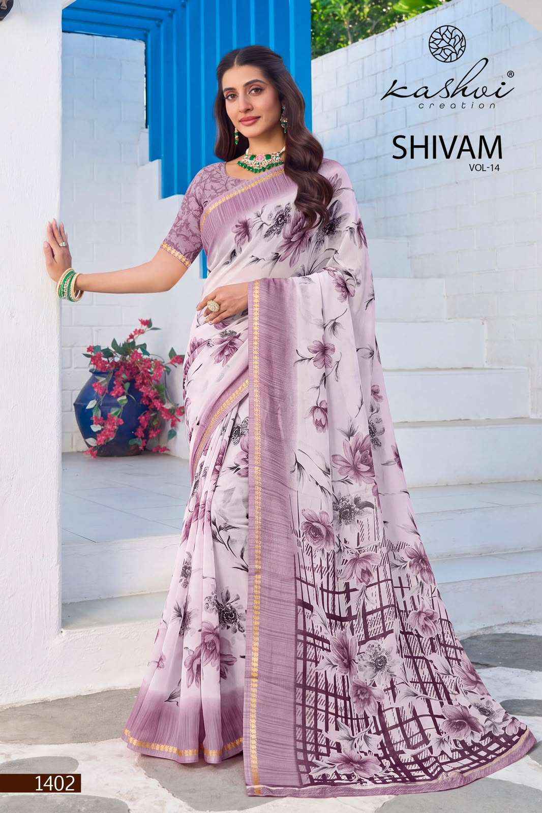 Kashvi Creation Shivam Vol 14 Daily Wear Moss Saree Collection _ Wholesale Price ( 8 Pcs Catalog )