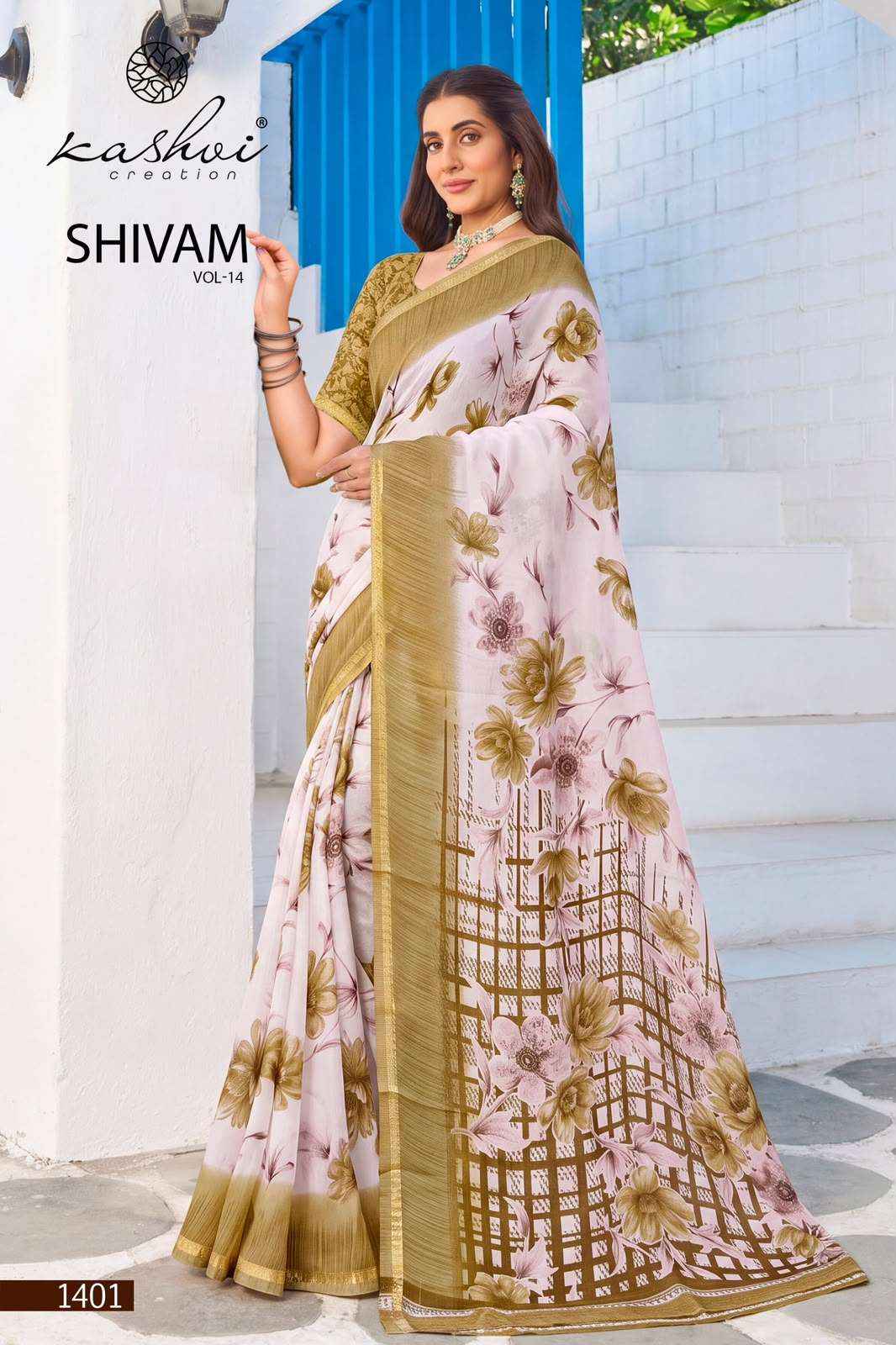 Kashvi Creation Shivam Vol 14 Daily Wear Moss Saree Collection _ Wholesale Price ( 8 Pcs Catalog )
