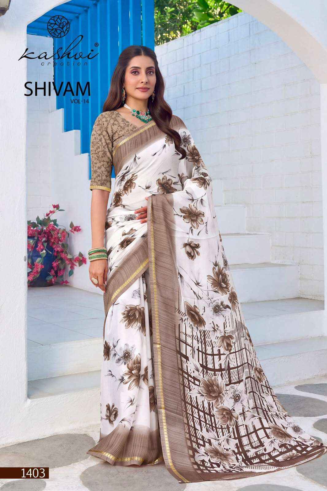 Kashvi Creation Shivam Vol 14 Daily Wear Moss Saree Collection _ Wholesale Price ( 8 Pcs Catalog )