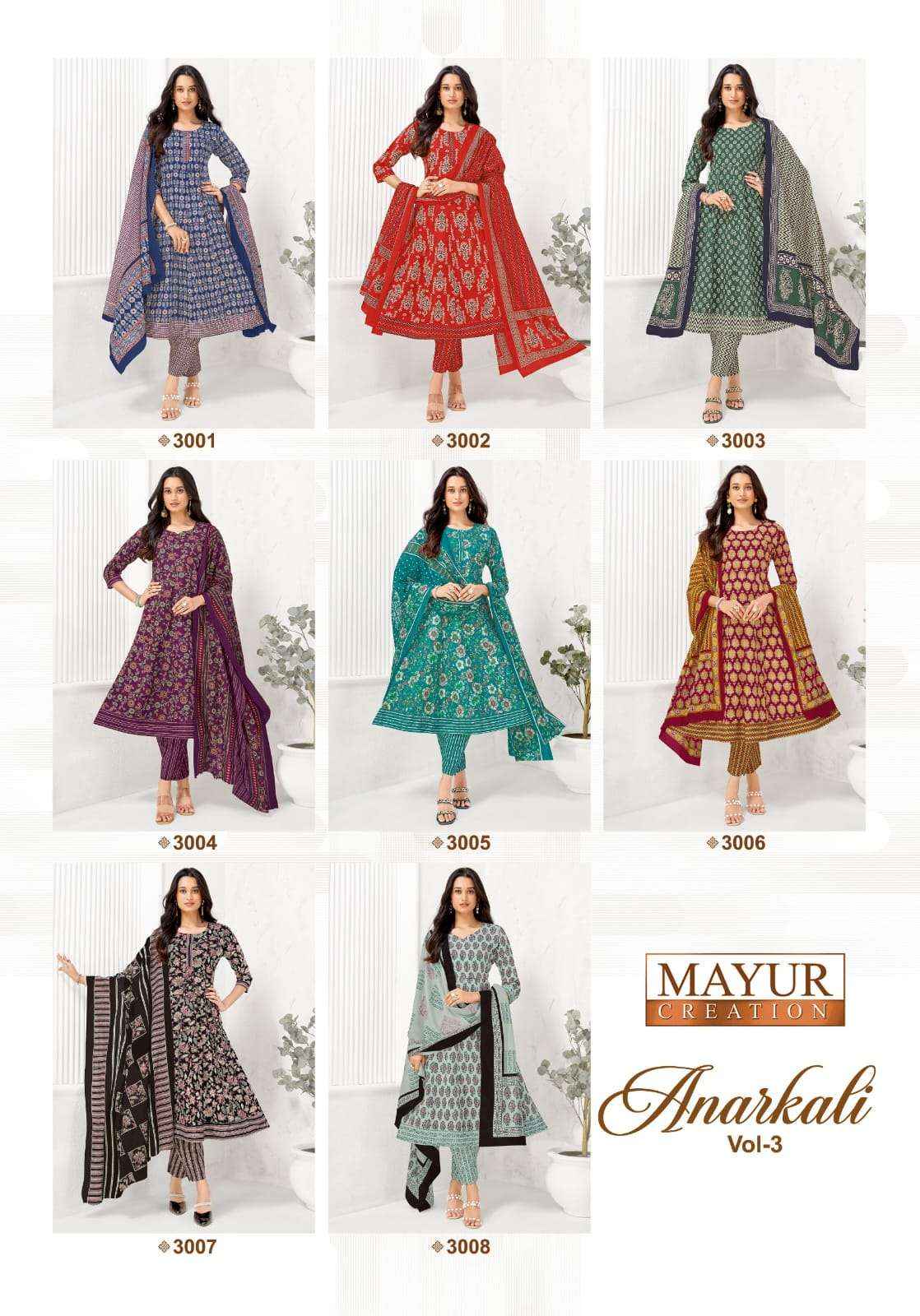 Mayur Anarkali Vol 3 Readymade Cotton Anarkali Top Bottom Dupatta Set _ Wholesale Factory Rate ( 8 Pcs Catalog )