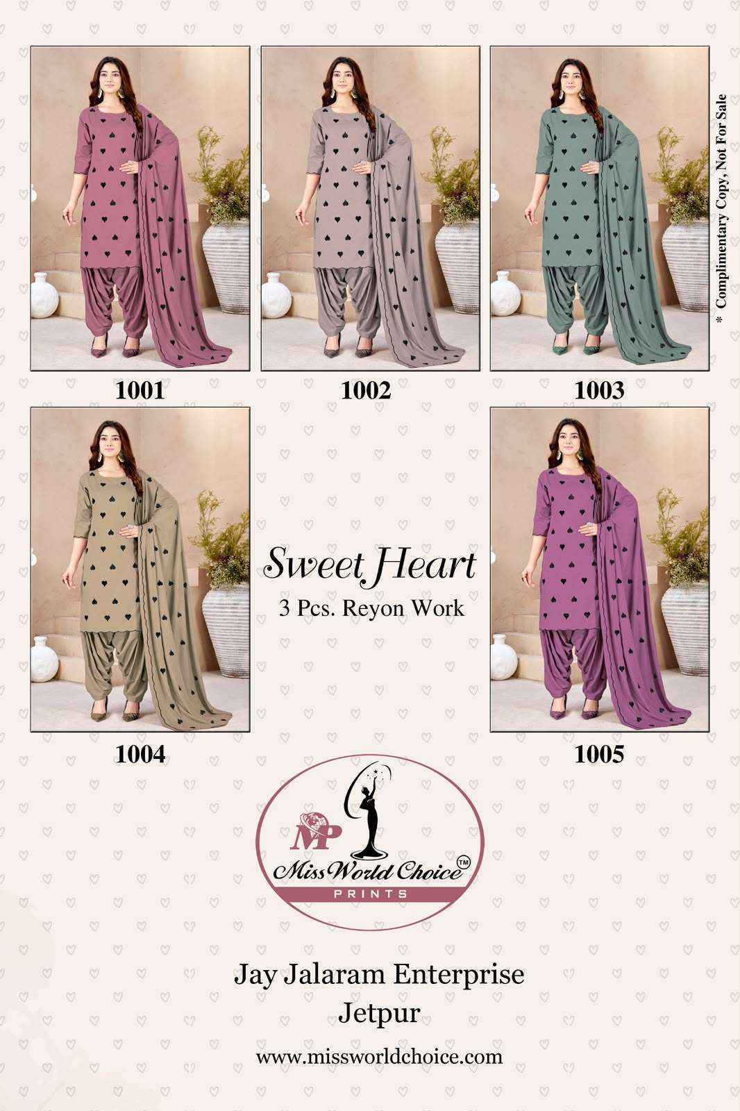 Miss World Choice Sweet Heart Vol 1 - Wholesale Rayon Dress Material ( 5 pcs Catalog )