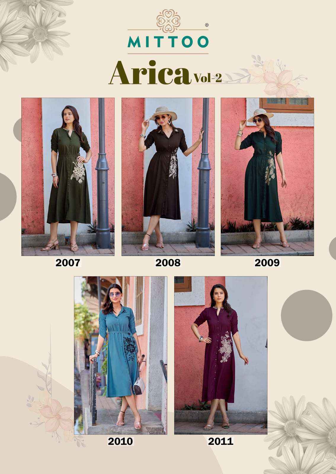 Mittoo Arica Vol 2 Stylish Casual Wear Midi Kurta Collection _ Wholesale Factory Rate ( 5 Pcs Catalog )