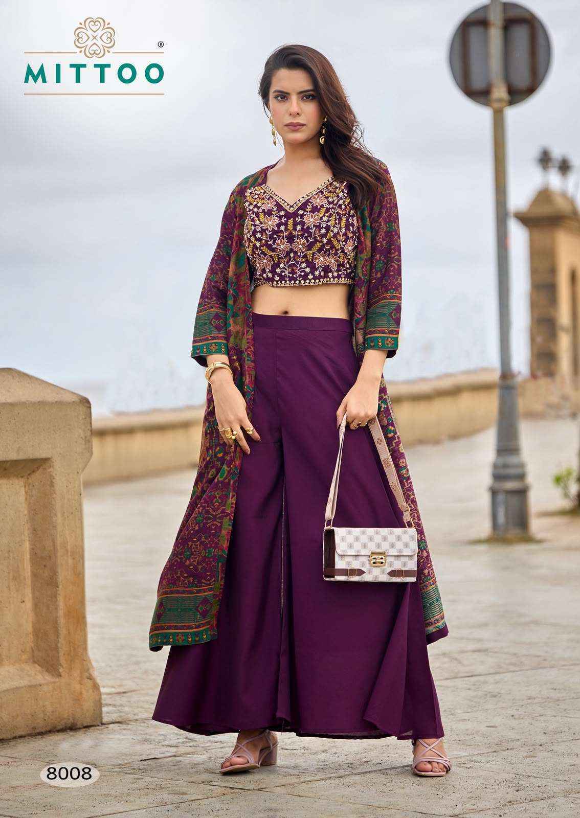 Mittoo Zubeda Vol 2 Roman Silk Weastern Top & Bottom With Shrug Dress Wholesale Rate ( 4 Pcs Catalog )