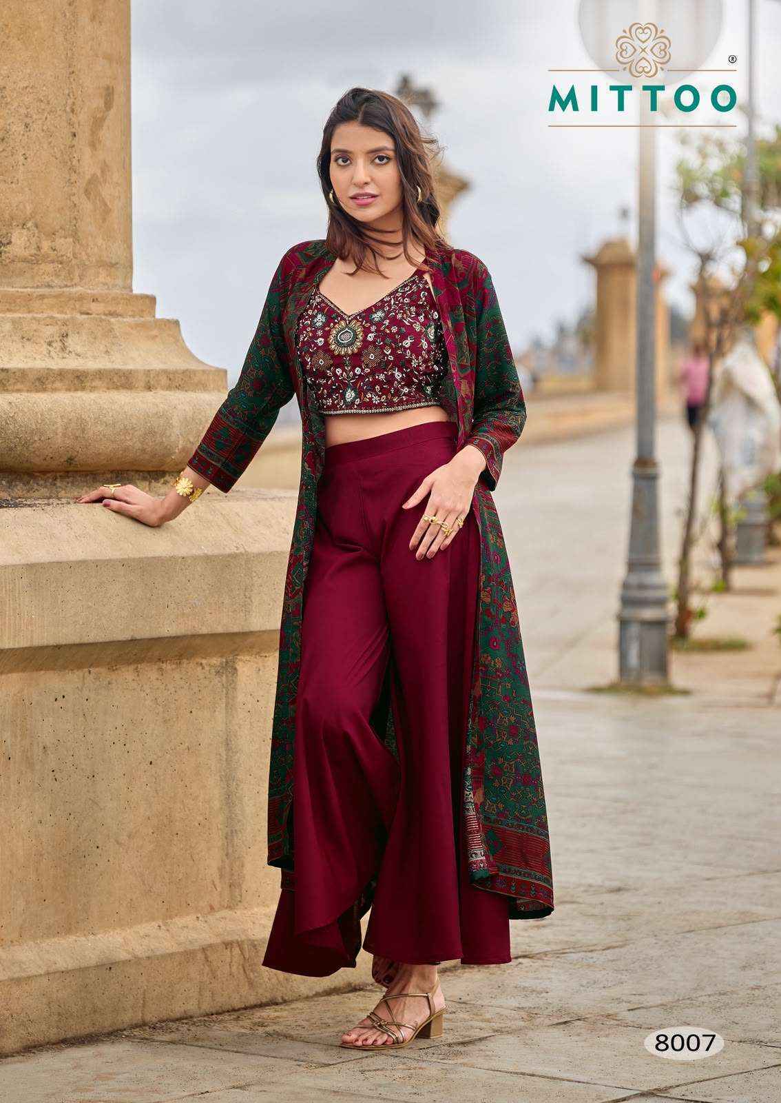 Mittoo Zubeda Vol 2 Roman Silk Weastern Top & Bottom With Shrug Dress Wholesale Rate ( 4 Pcs Catalog )