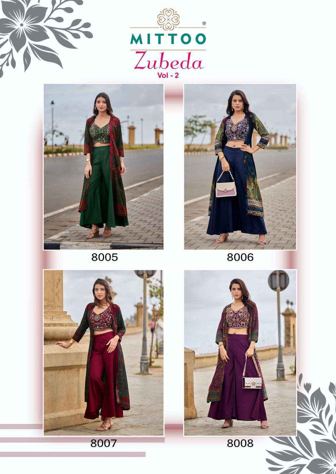 Mittoo Zubeda Vol 2 Roman Silk Weastern Top & Bottom With Shrug Dress Wholesale Rate ( 4 Pcs Catalog )