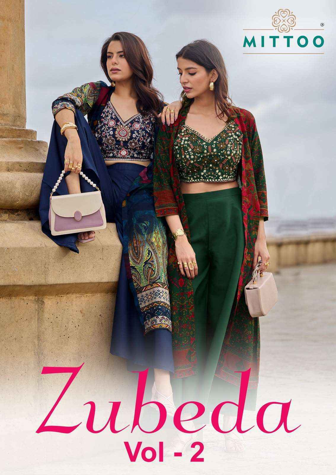 Mittoo Zubeda Vol 2 Roman Silk Weastern Top & Bottom With Shrug Dress Wholesale Rate ( 4 Pcs Catalog )