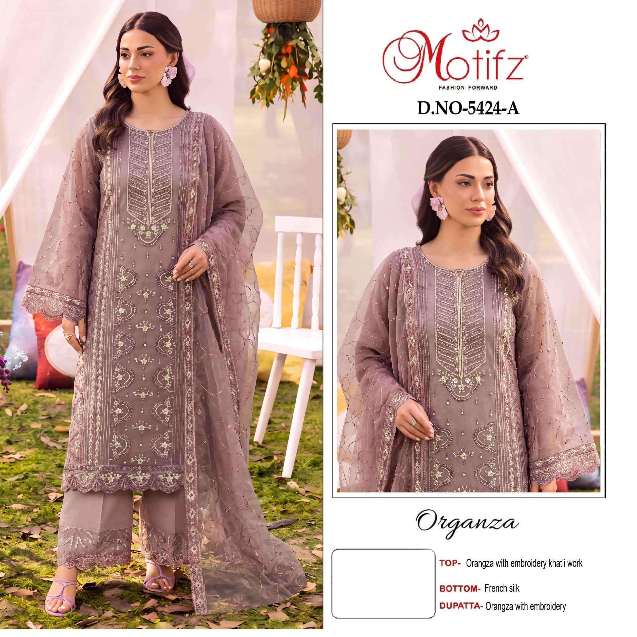 Motifz D 5424 Abcd Designer Pakistani Organza Dress Material _ Wholesale Factory Rate ( 4 Pcs Catalog )