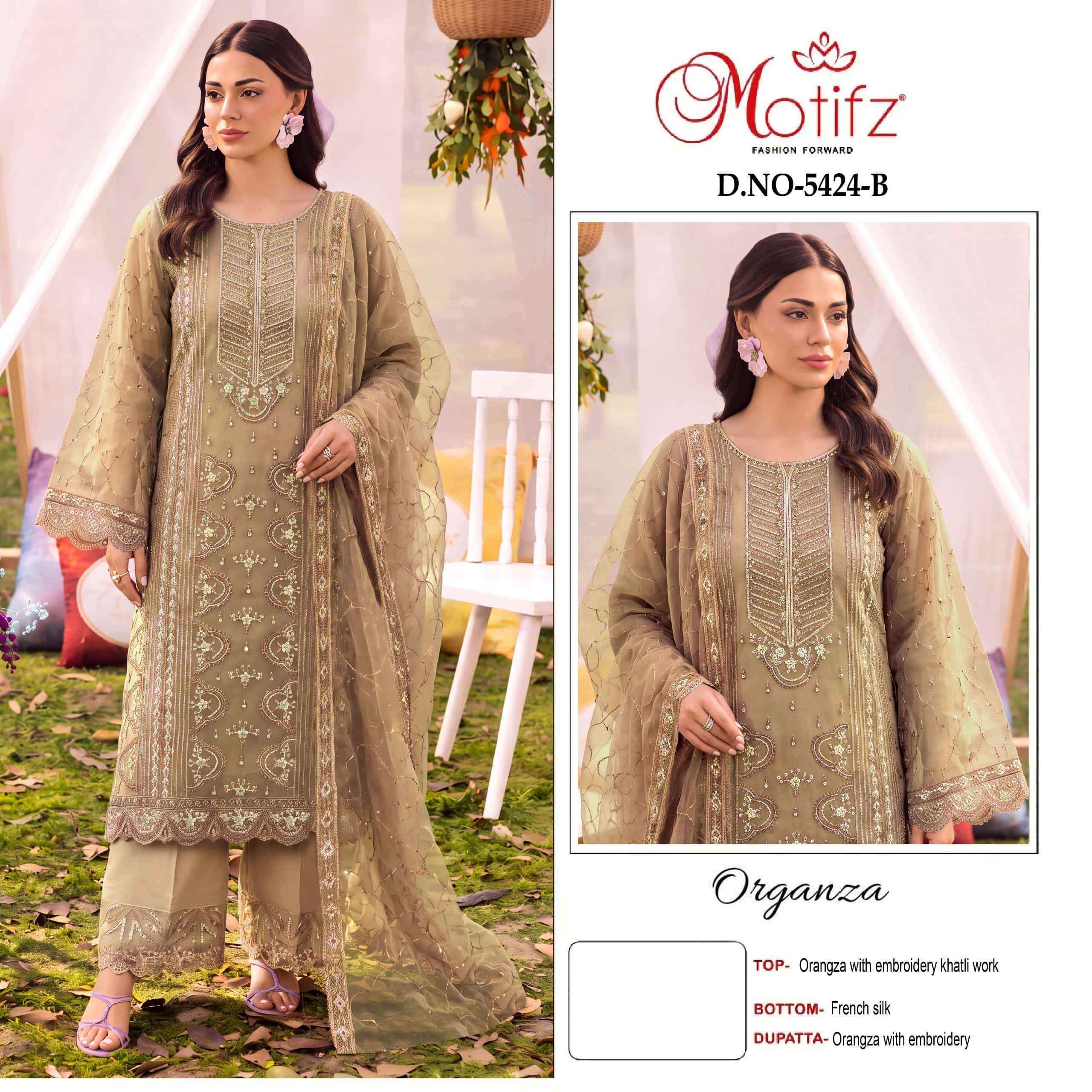 Motifz D 5424 Abcd Designer Pakistani Organza Dress Material _ Wholesale Factory Rate ( 4 Pcs Catalog )