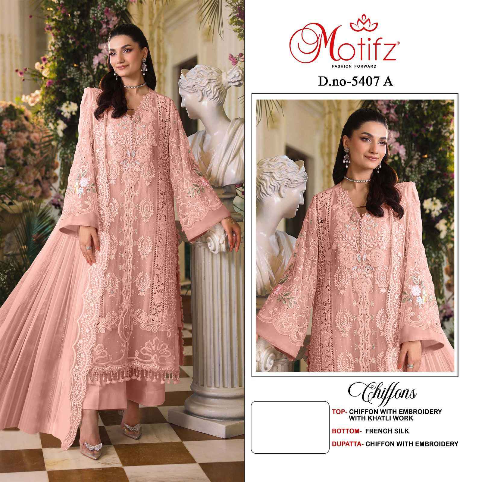 Motifz D No 5407 Chiffon Dress Material _ Wholesale Factory Rate ( 4 Pcs Catalog )