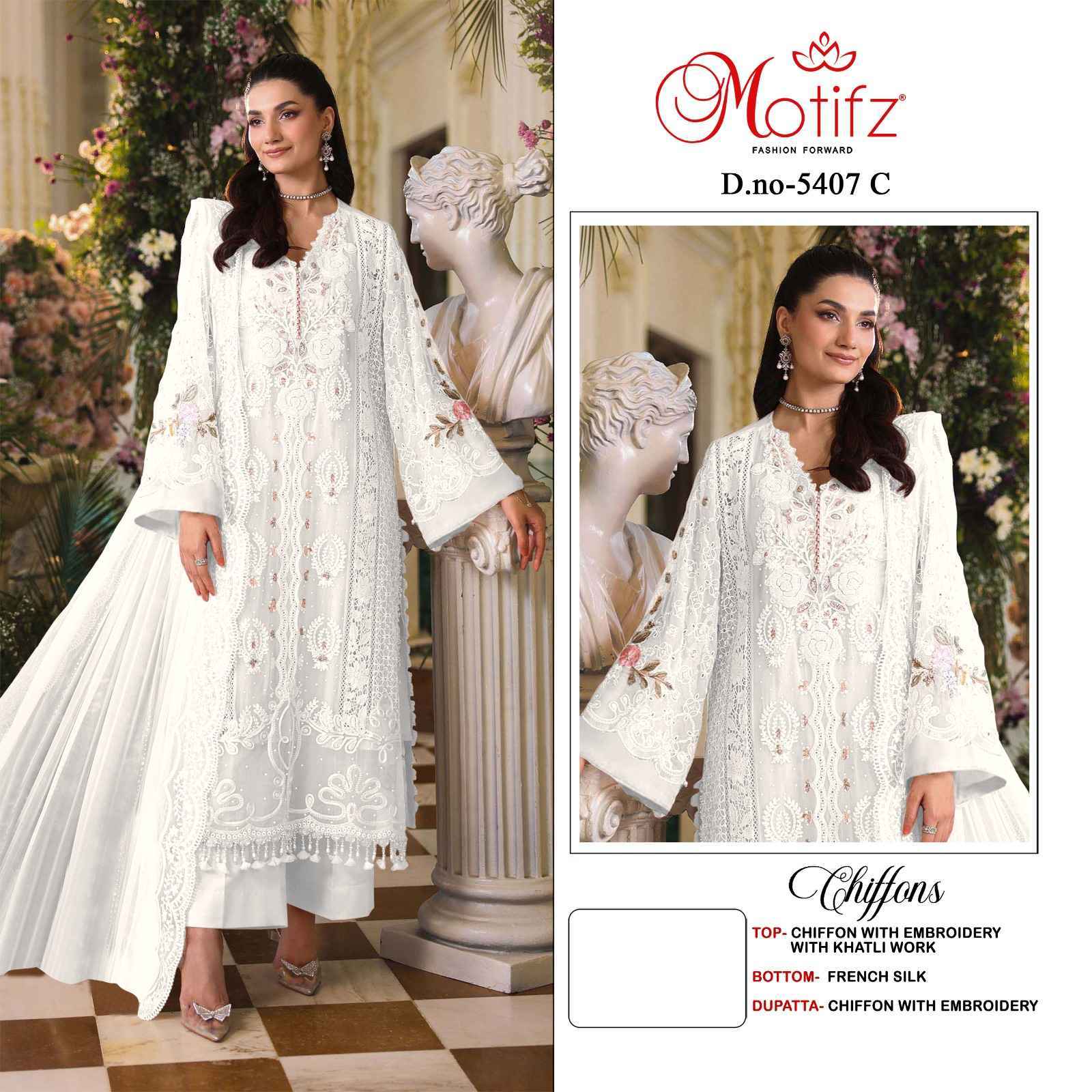 Motifz D No 5407 Chiffon Dress Material _ Wholesale Factory Rate ( 4 Pcs Catalog )
