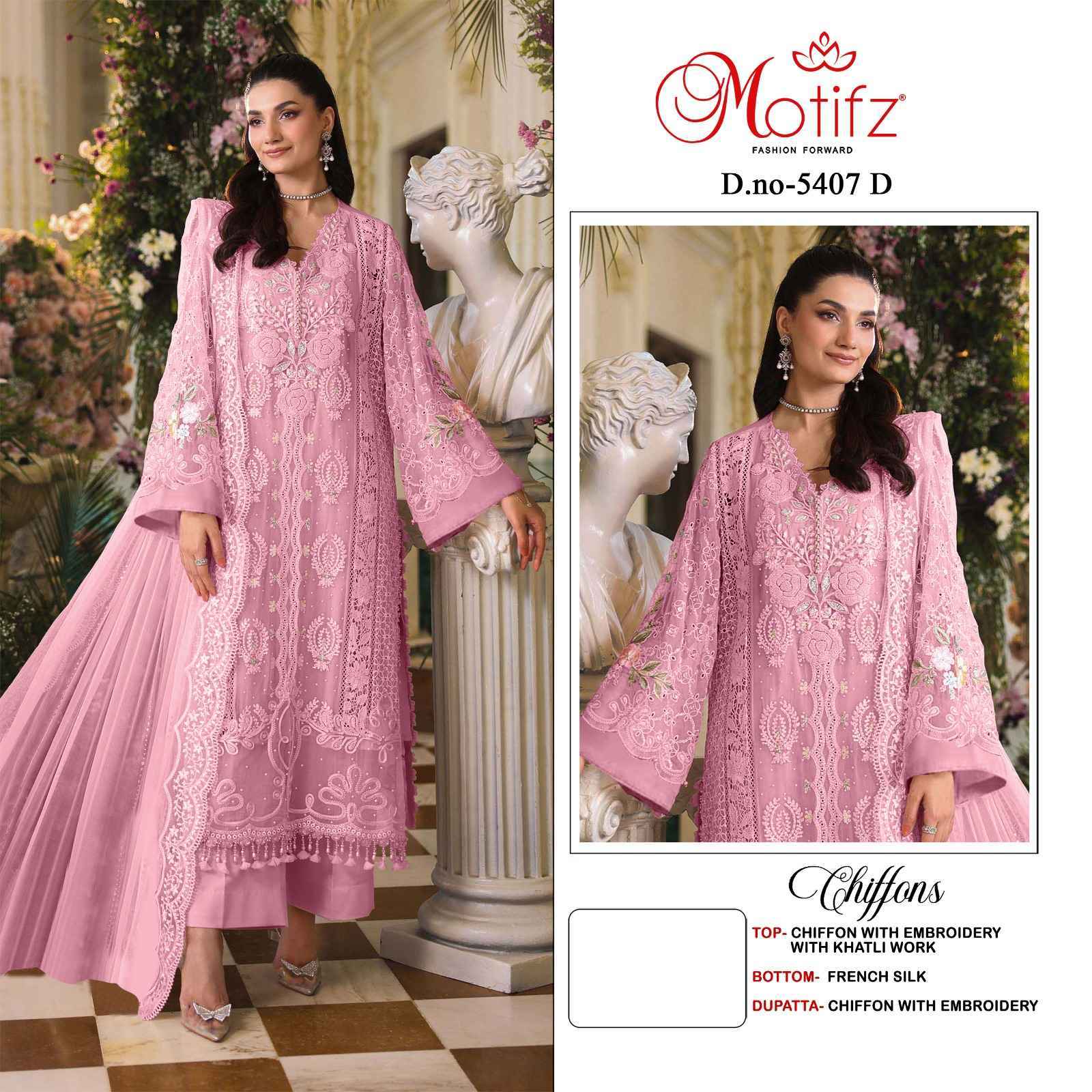 Motifz D No 5407 Chiffon Dress Material _ Wholesale Factory Rate ( 4 Pcs Catalog )