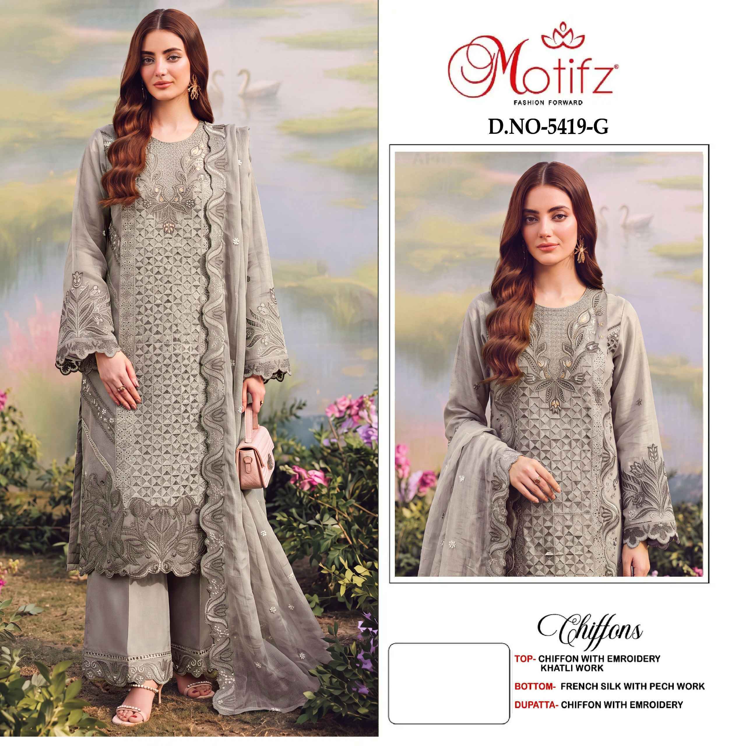 Motifz D No 5419 Siffon Dress Material _ Wholesale Factory Rate ( 4 Pcs Catalog )