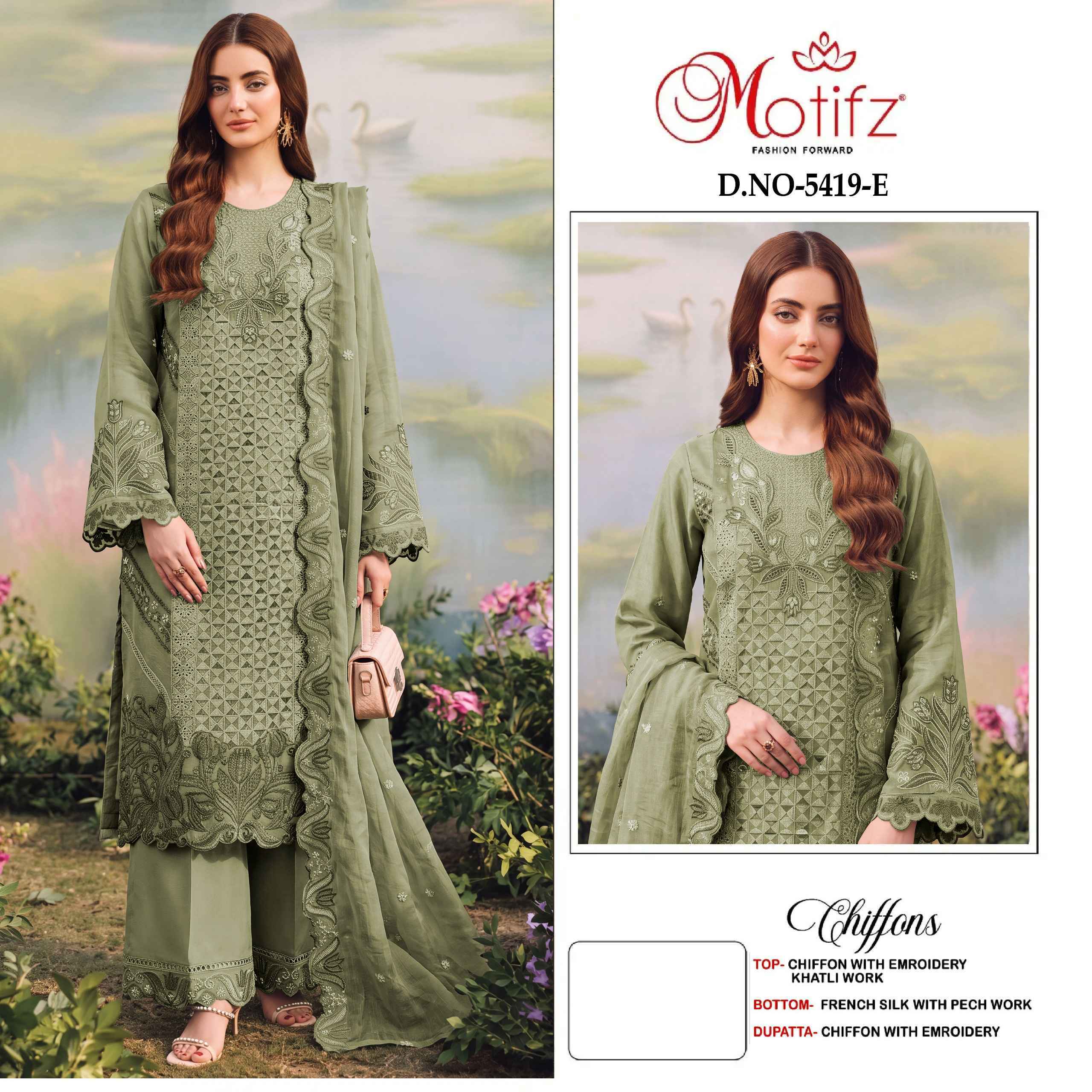 Motifz D No 5419 Siffon Dress Material _ Wholesale Factory Rate ( 4 Pcs Catalog )