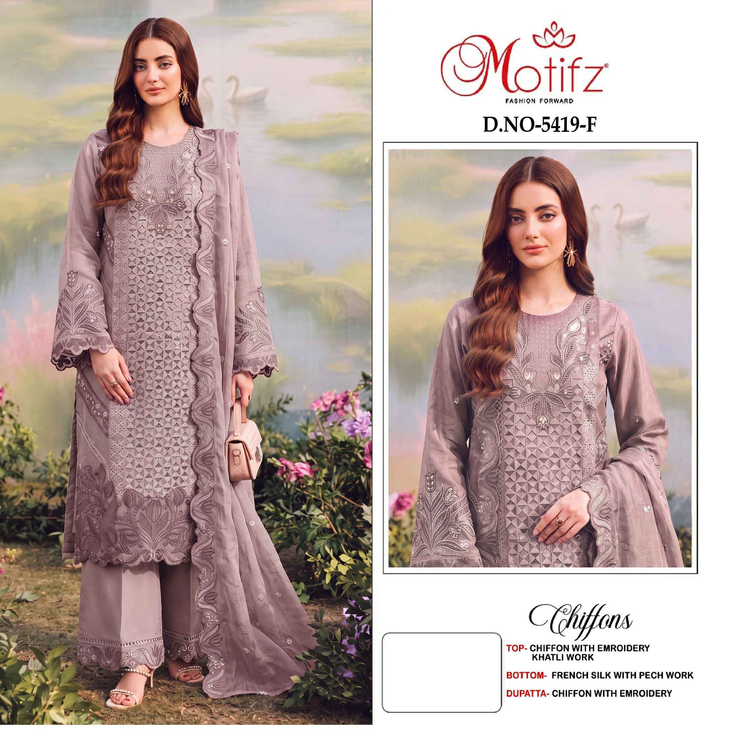 Motifz D No 5419 Siffon Dress Material _ Wholesale Factory Rate ( 4 Pcs Catalog )