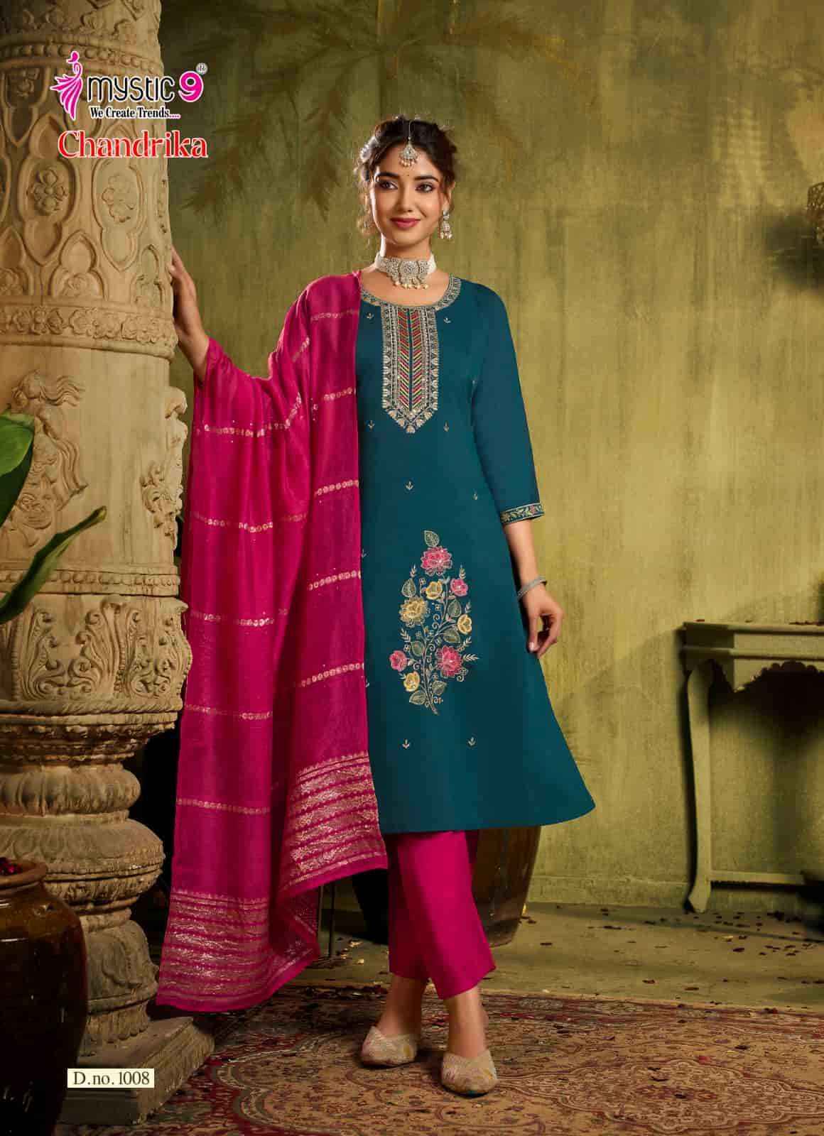 Mystic 9 Chandrika Vol 1 Premium Design Kurti Pant Dupatta Set Collection _ Wholesale Factory Rate ( 8 Pcs catalog )