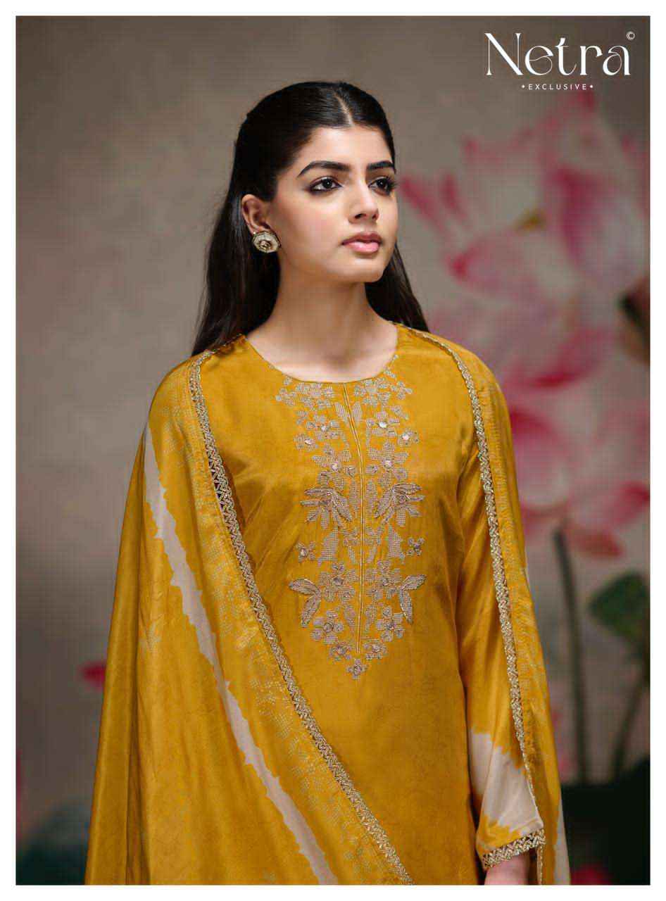 Netra Mahek Premium Designs Muslin Dress Material _ Wholesale Factory Rate ( 6 Pcs Catalog )
