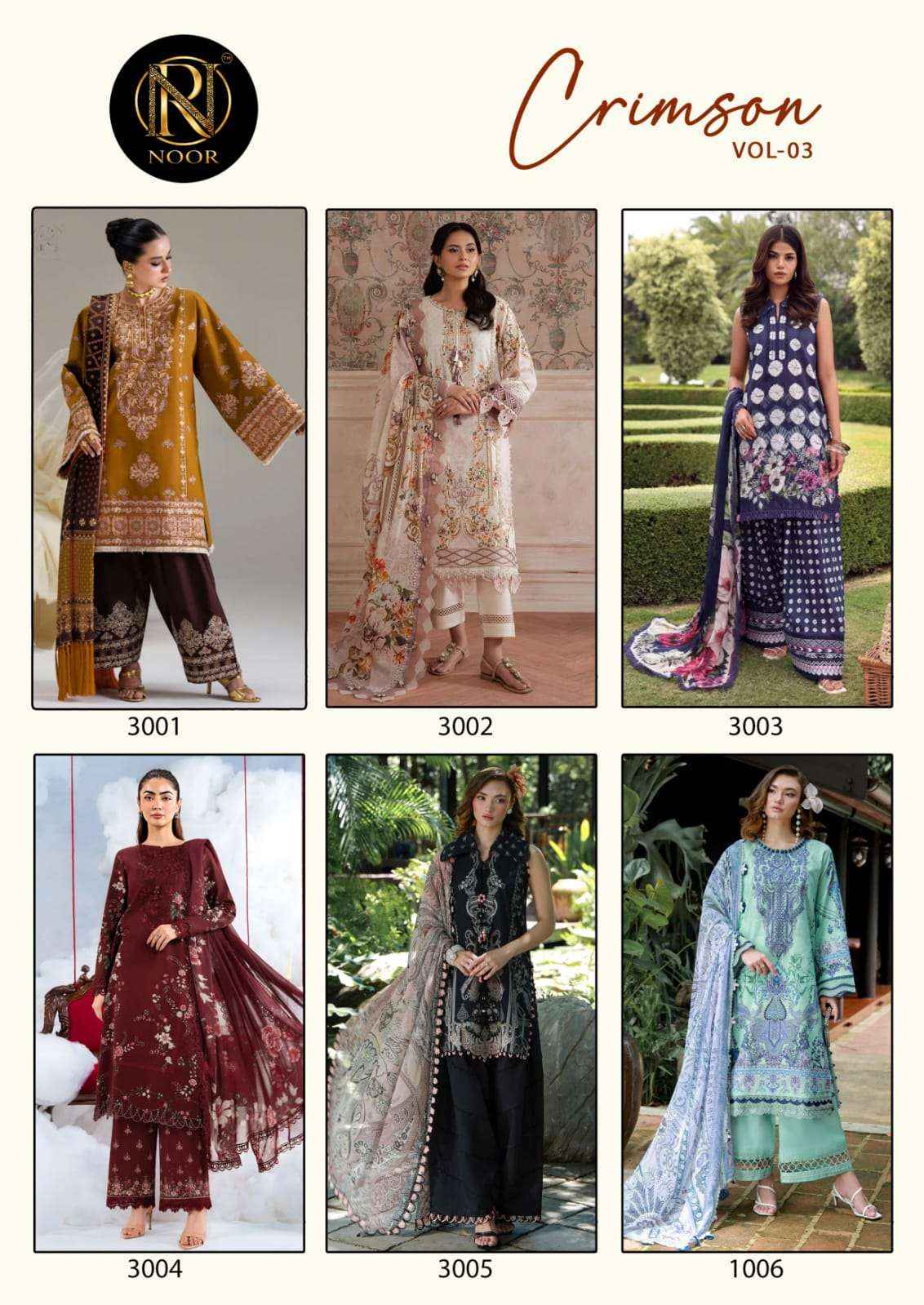 Noor Crimson Vol 3 Pure Heavy Lawn Cotton Dress Material _ Wholesale Factory Rate ( 6 Pcs Catalog )