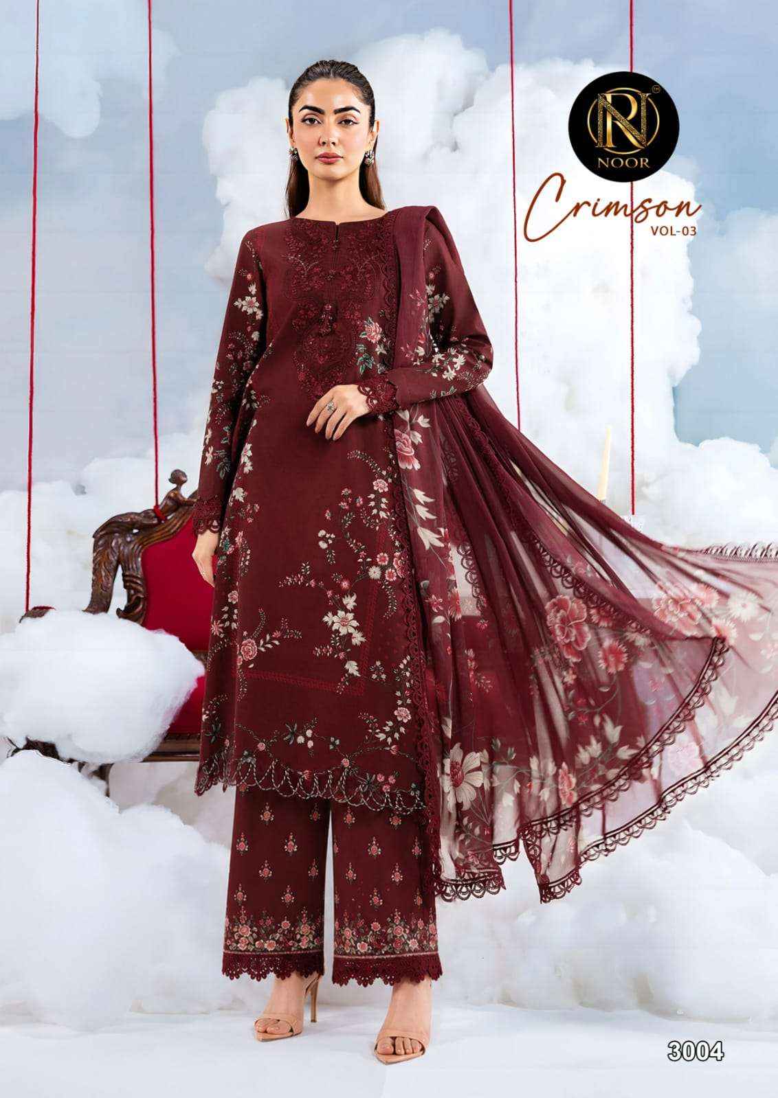 Noor Crimson Vol 3 Pure Heavy Lawn Cotton Dress Material _ Wholesale Factory Rate ( 6 Pcs Catalog )