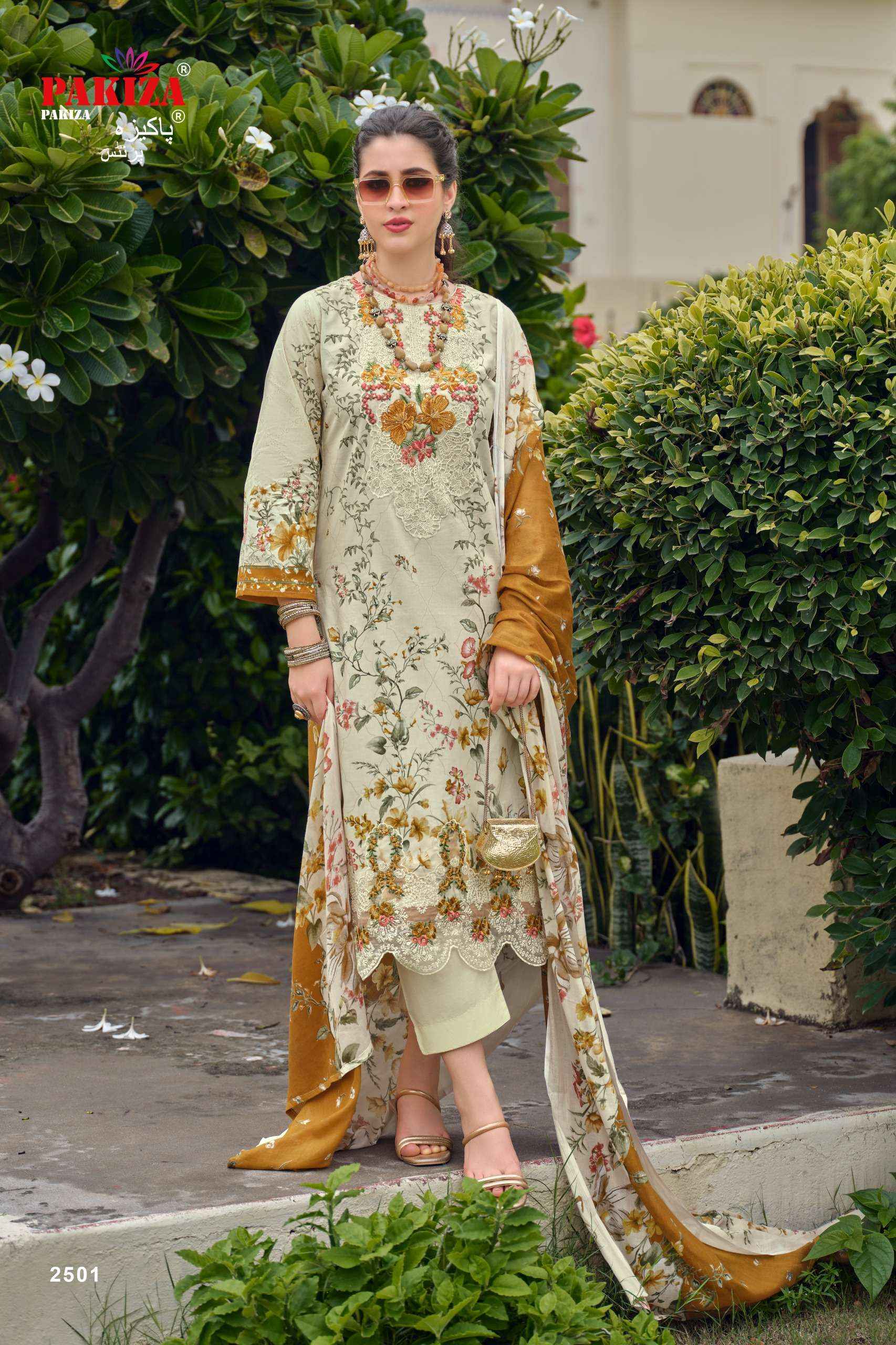 PAKIZA PRINTS GULNAWAZ VOL 25 LAWN COTTON DIGITAL PRINT WITH EMBROIDERIES WORK DRESS 