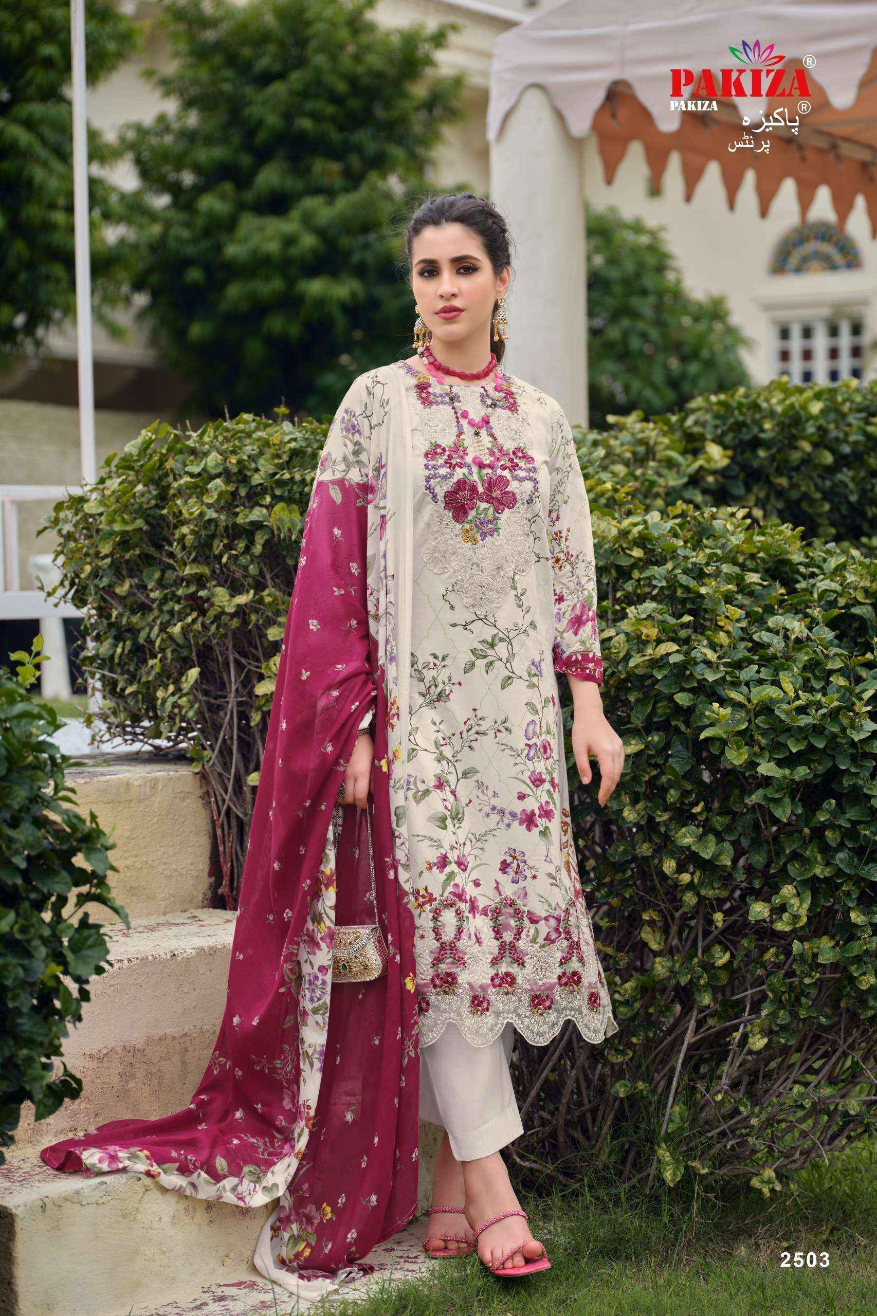 PAKIZA PRINTS GULNAWAZ VOL 25 LAWN COTTON DIGITAL PRINT WITH EMBROIDERIES WORK DRESS 