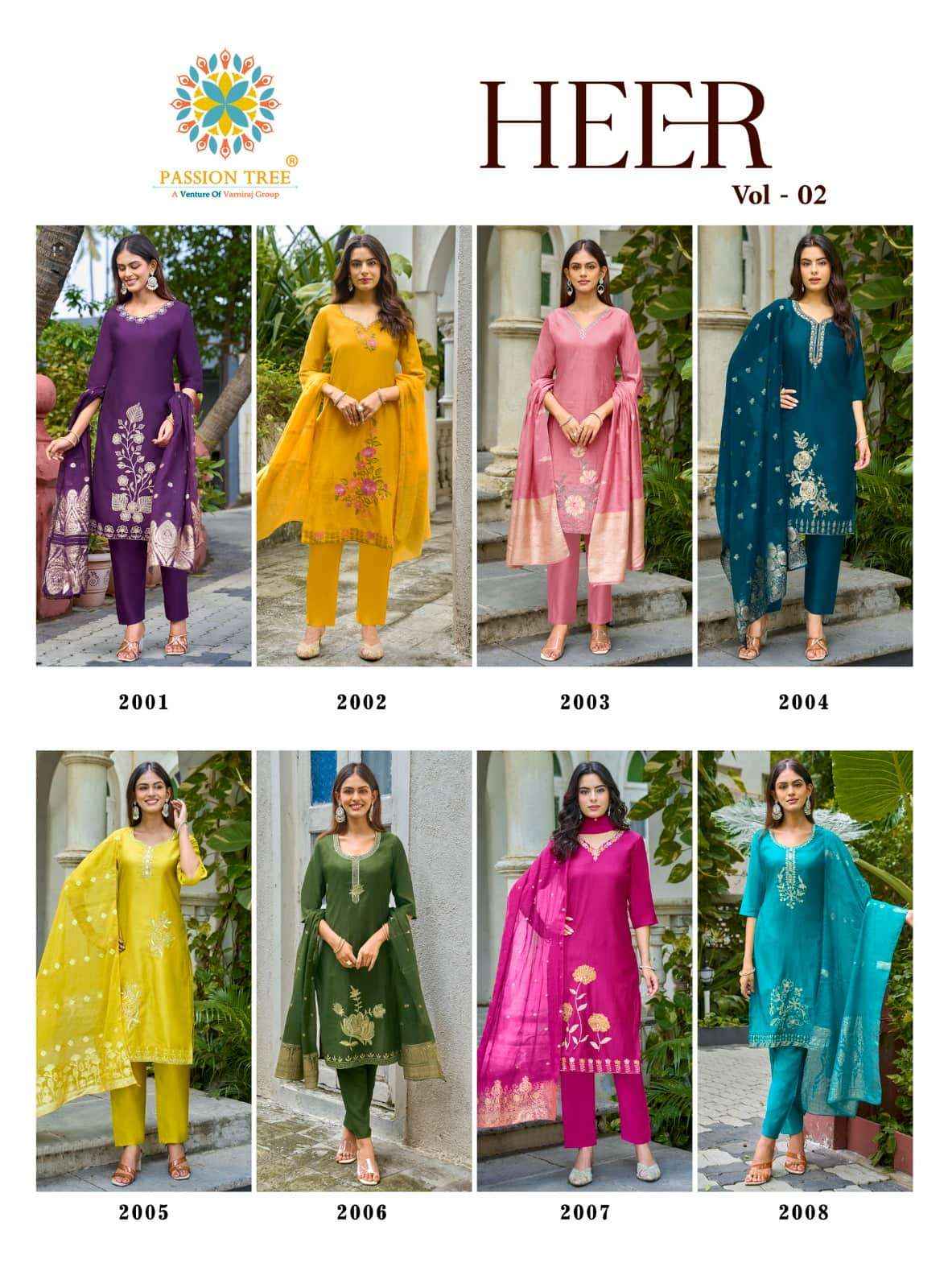 Passion Tree Heer Vol 2 Occasion Wear Kurti Pant Dupatta Set _ Wholesale Factory Rate ( 8 Pcs Catalog )