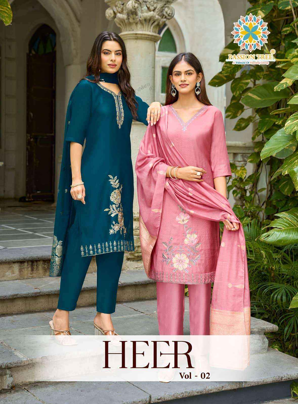 Passion Tree Heer Vol 2 Occasion Wear Kurti Pant Dupatta Set _ Wholesale Factory Rate ( 8 Pcs Catalog )