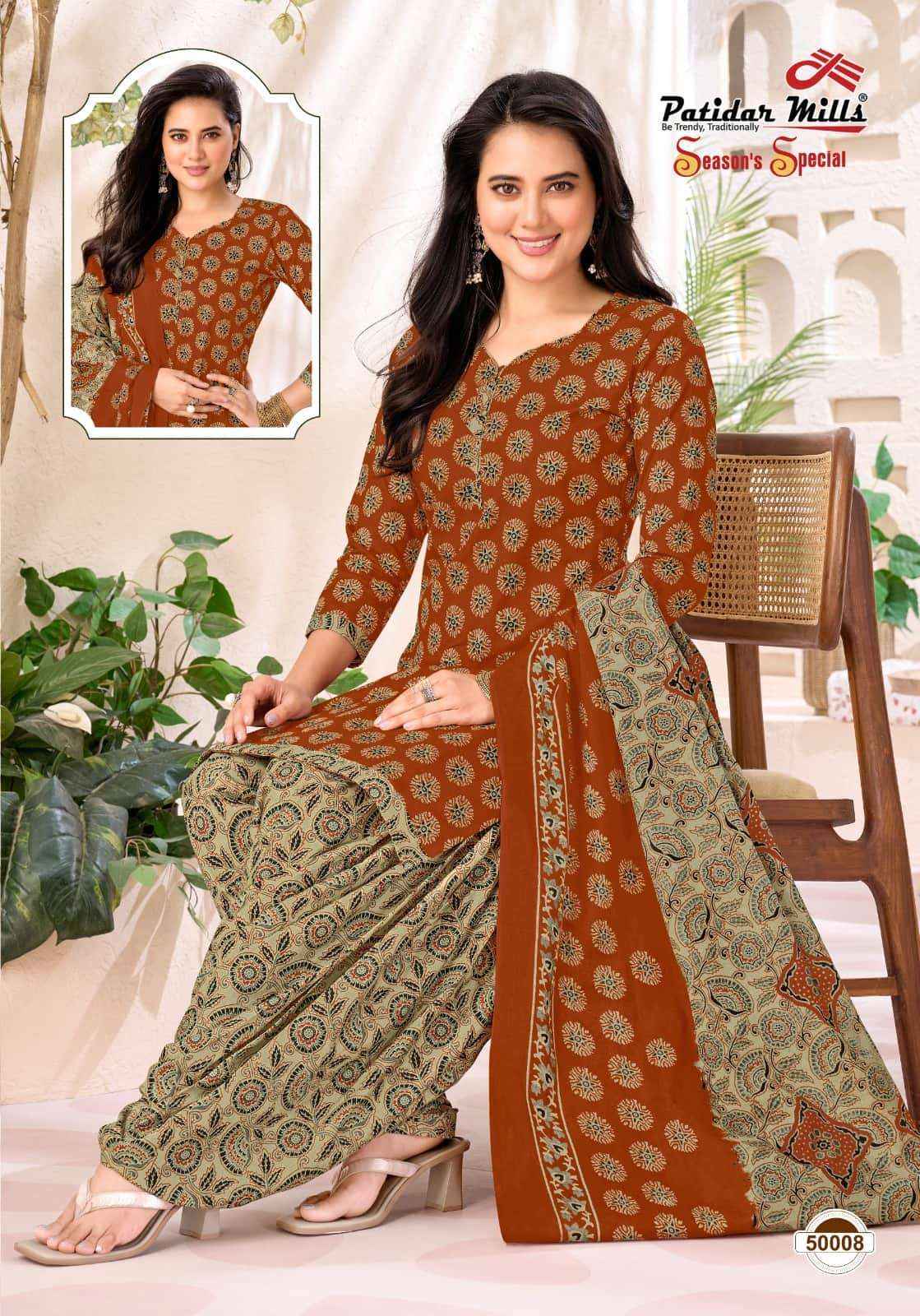 Patidar Mills Seasons Special Vol 50 Pure Cotton Unstitch Suit _ Wholesale Price ( 10 Pcs Catalog )