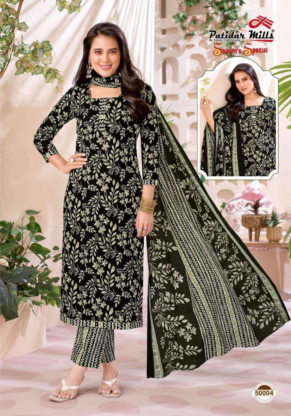 Patidar Mills Seasons Special Vol 50 Pure Cotton Unstitch Suit _ Wholesale Price ( 10 Pcs Catalog )