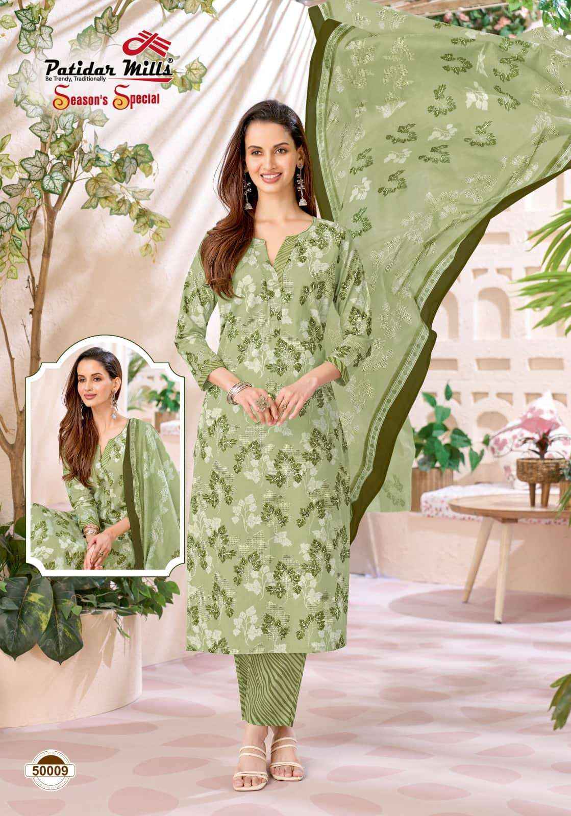 Patidar Mills Seasons Special Vol 50 Pure Cotton Unstitch Suit _ Wholesale Price ( 10 Pcs Catalog )