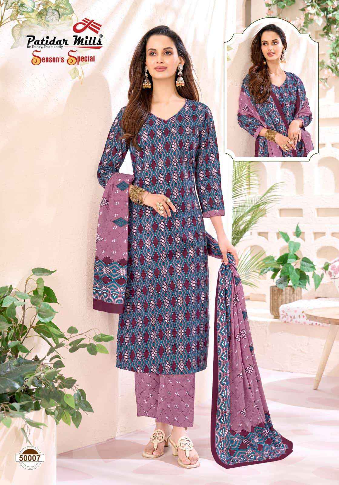 Patidar Mills Seasons Special Vol 50 Pure Cotton Unstitch Suit _ Wholesale Price ( 10 Pcs Catalog )