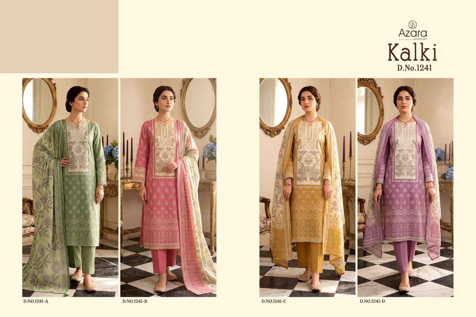 Radhika Azara Kalki 1241 Pure Jam Cotton Ladies Dress Material _ Wholesale Factory Rate ( 4 Pcs Catalog )