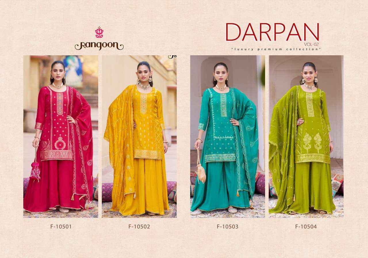 Rangoon Darpan Vol 2 Partywear Designer Gharara Dress _ Wholesale Factory Rate ( 4 Pcs Catalog )