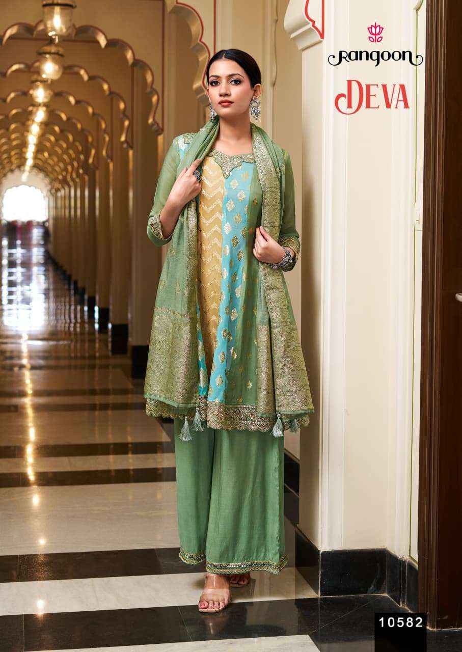 Rangoon Drva Designer 3 Piece Palazzo Dress _ Wholesale Factory Rate ( 2 Pcs Catalog )