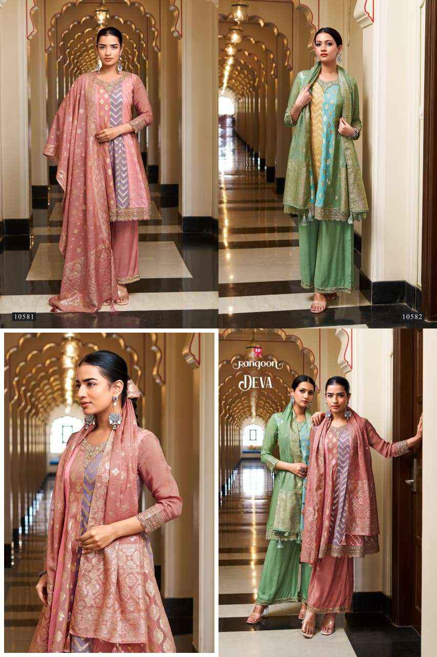 Rangoon Drva Designer 3 Piece Palazzo Dress _ Wholesale Factory Rate ( 2 Pcs Catalog )