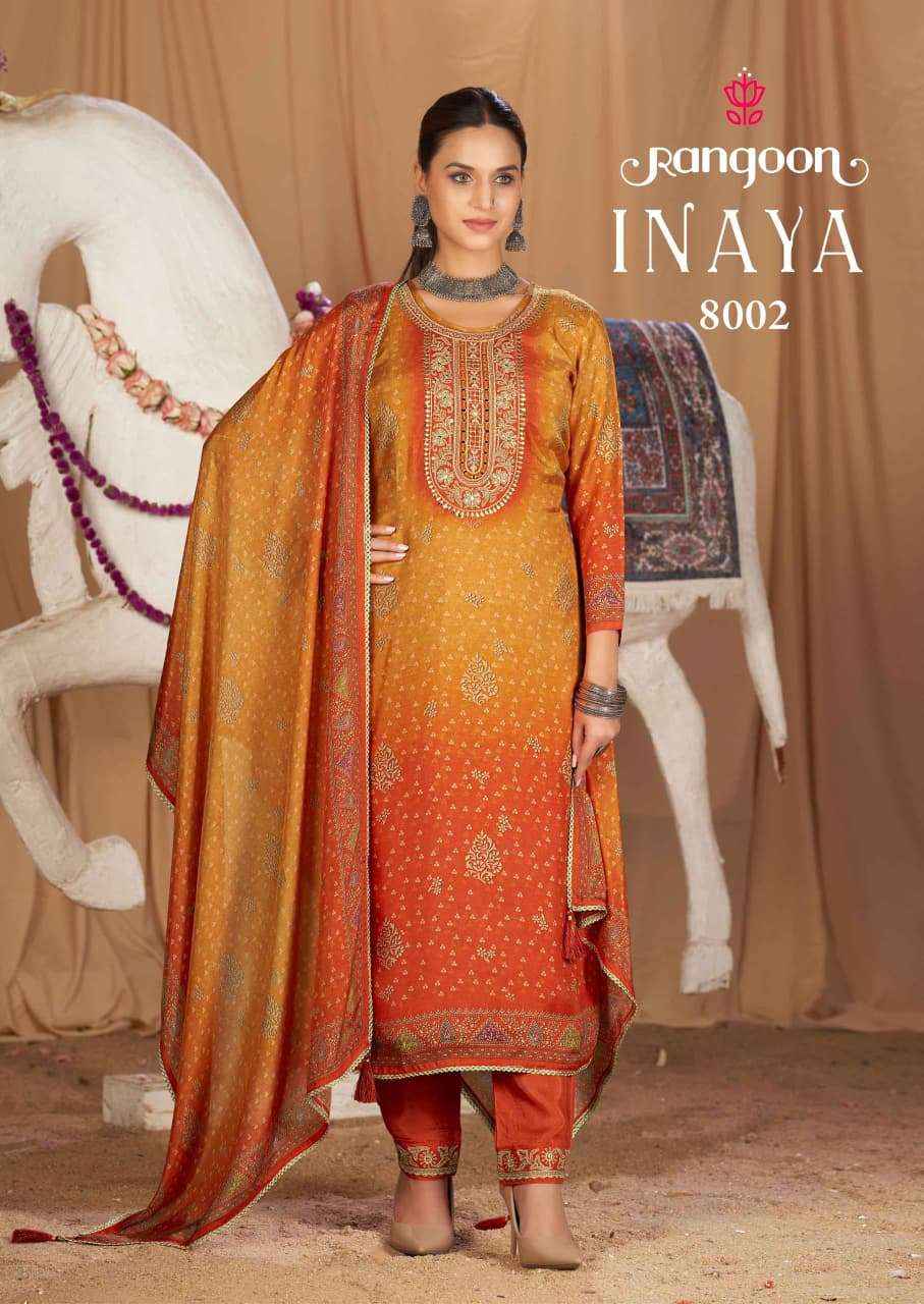 Rangoon Inaya Pure Muslin Readymade 3 Pec Dress _ Wholesale Factory Rate ( 4 Pcs Catalog )