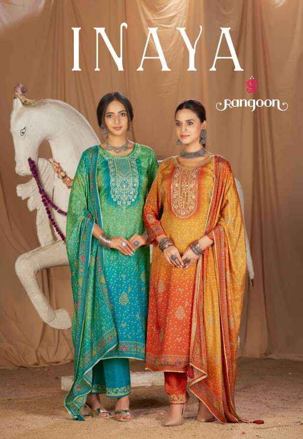 Rangoon Inaya Pure Muslin Readymade 3 Pec Dress _ Wholesale Factory Rate ( 4 Pcs Catalog )
