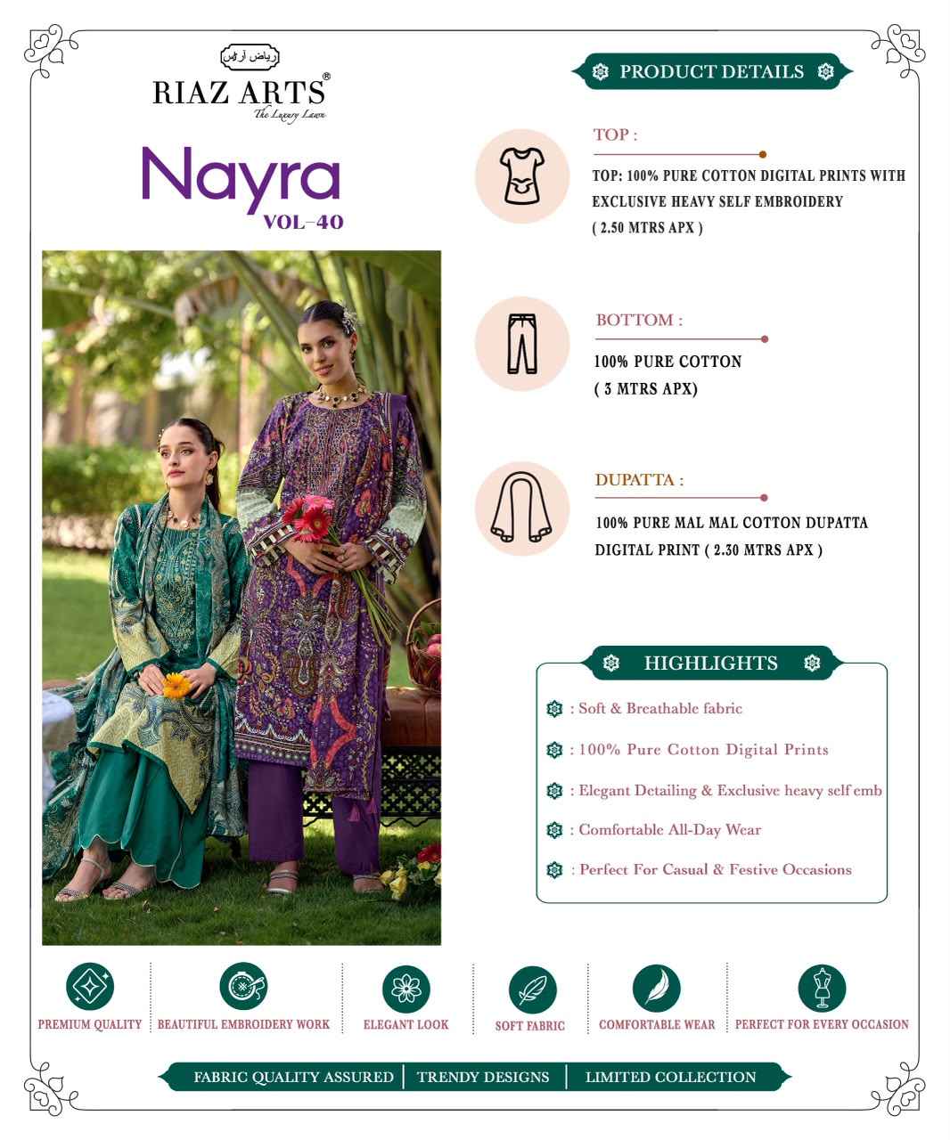 Riaz Arts Nayra Vol 40 Cotton Suits Price | Surat Cloth Market Wholesale