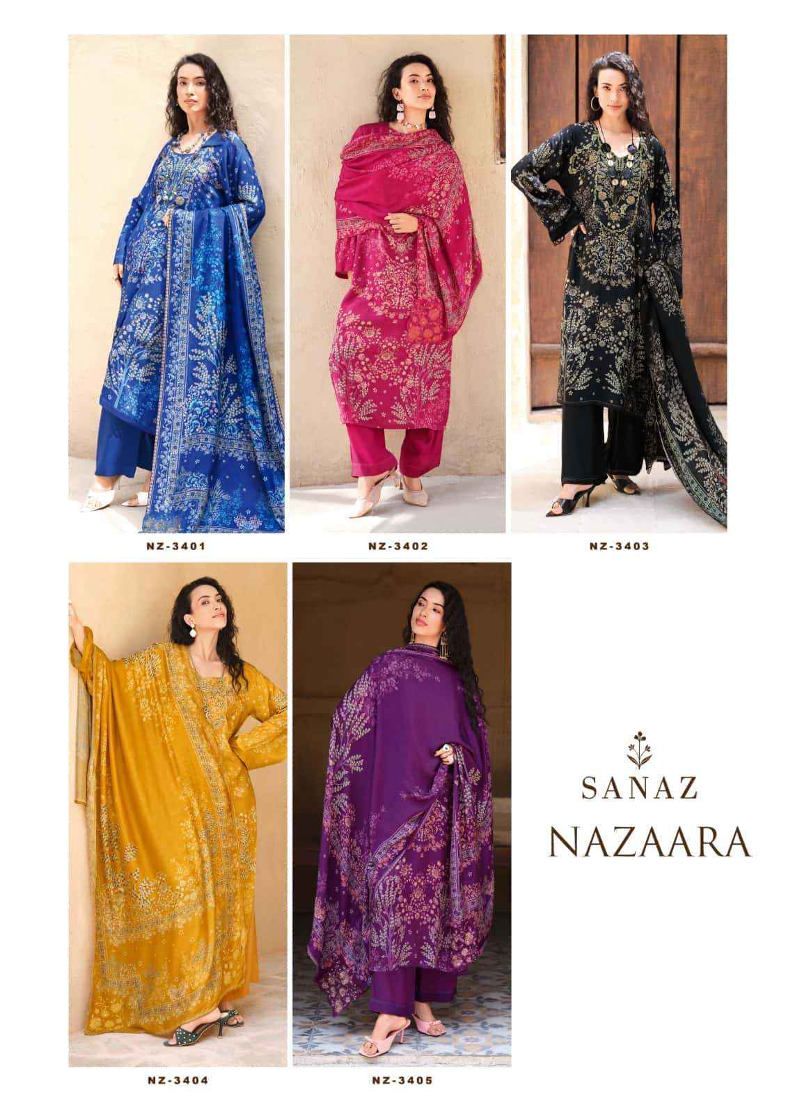 Sanaz Nazaara Digital Printed Exclusive Muslin Dress Material _ Wholesale Factory Rate ( 5 Pcs Catalog )
