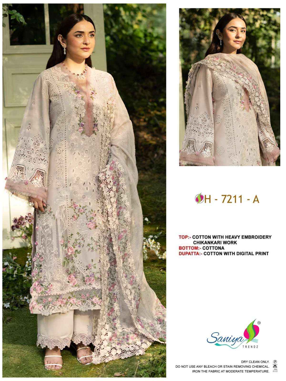 Saniya Trendz 7211 Abcd Heavy Embroidered Cotton Pakistani Dress Material _ Wholesale Factory Rate ( 4 Pcs Catalog )