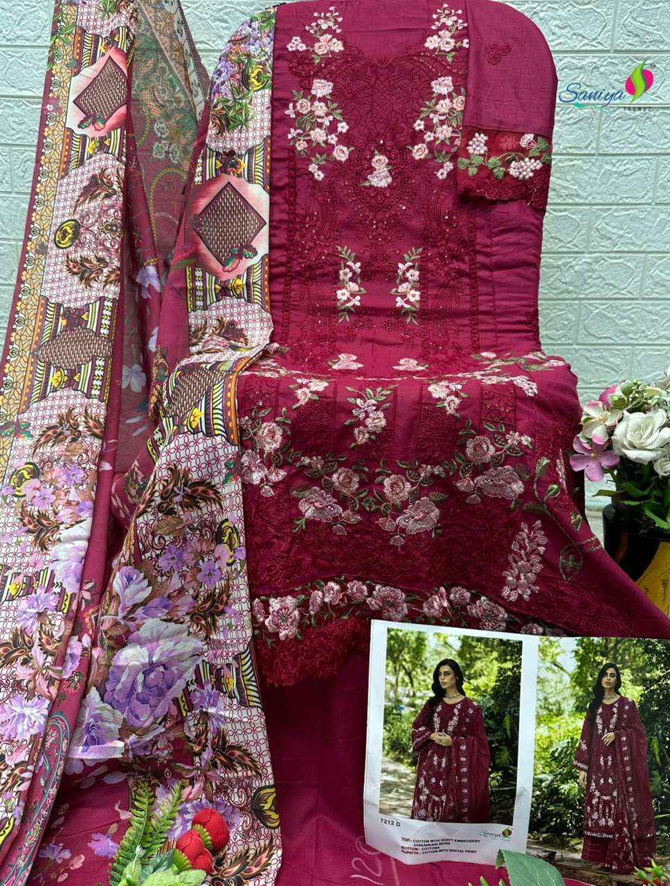 Saniya Trendz 7212 Abcd Exclusive Pakistani Dress Material _ Wholesale Factory Rate ( 4 Pcs Catalog )