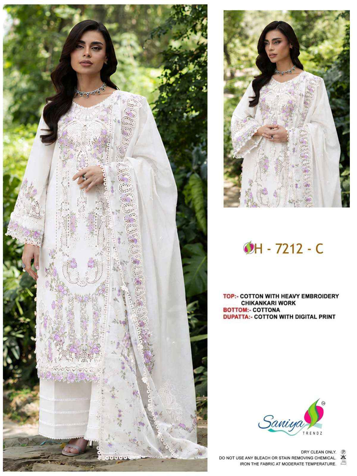 Saniya Trendz 7212 Abcd Exclusive Pakistani Dress Material _ Wholesale Factory Rate ( 4 Pcs Catalog )