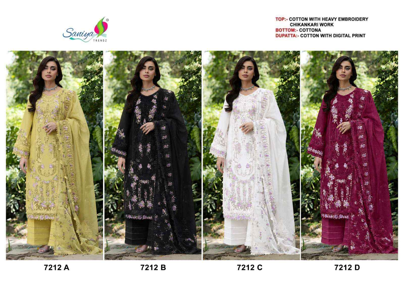 Saniya Trendz 7212 Abcd Exclusive Pakistani Dress Material _ Wholesale Factory Rate ( 4 Pcs Catalog )