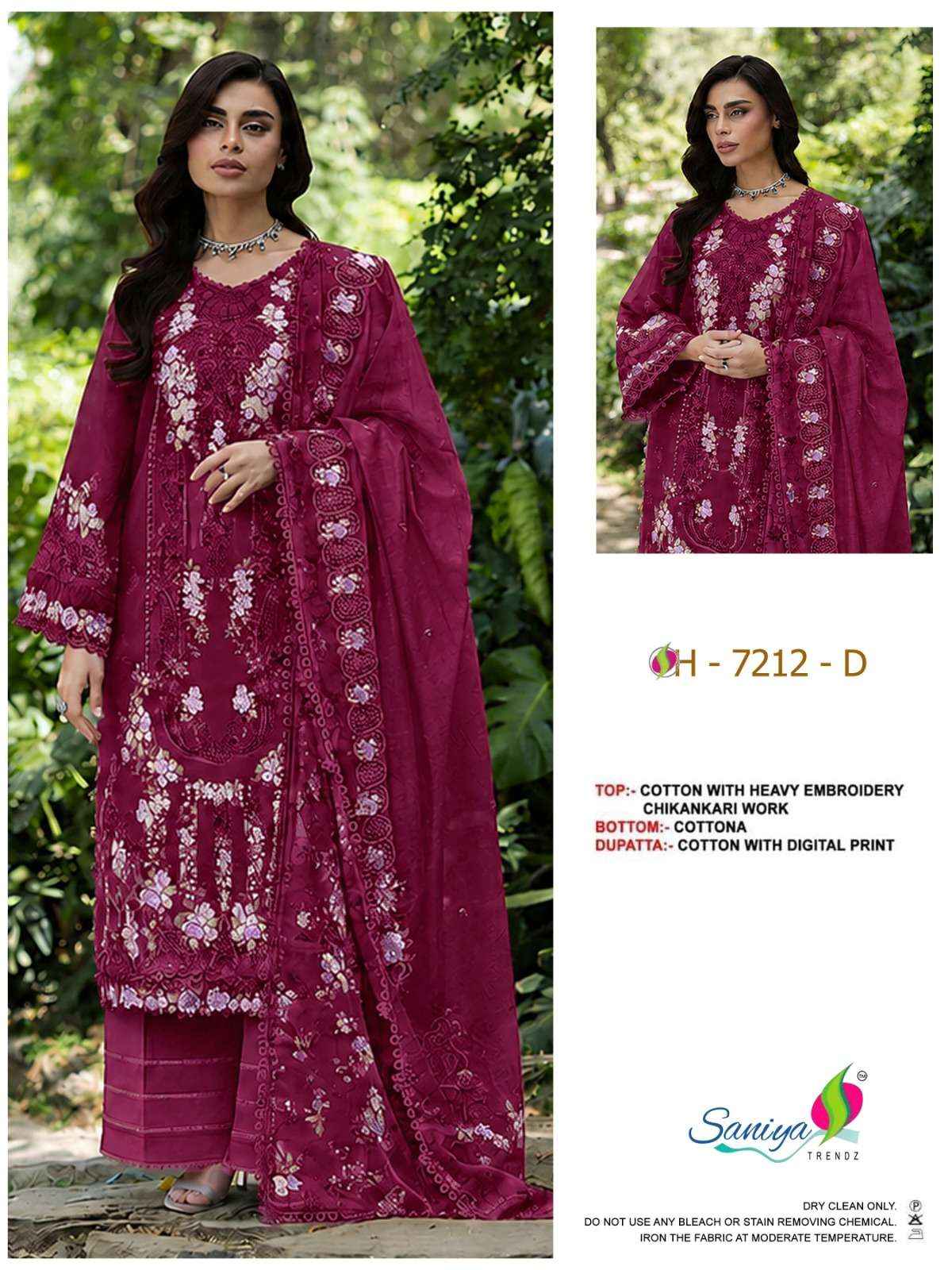 Saniya Trendz 7212 Abcd Exclusive Pakistani Dress Material _ Wholesale Factory Rate ( 4 Pcs Catalog )