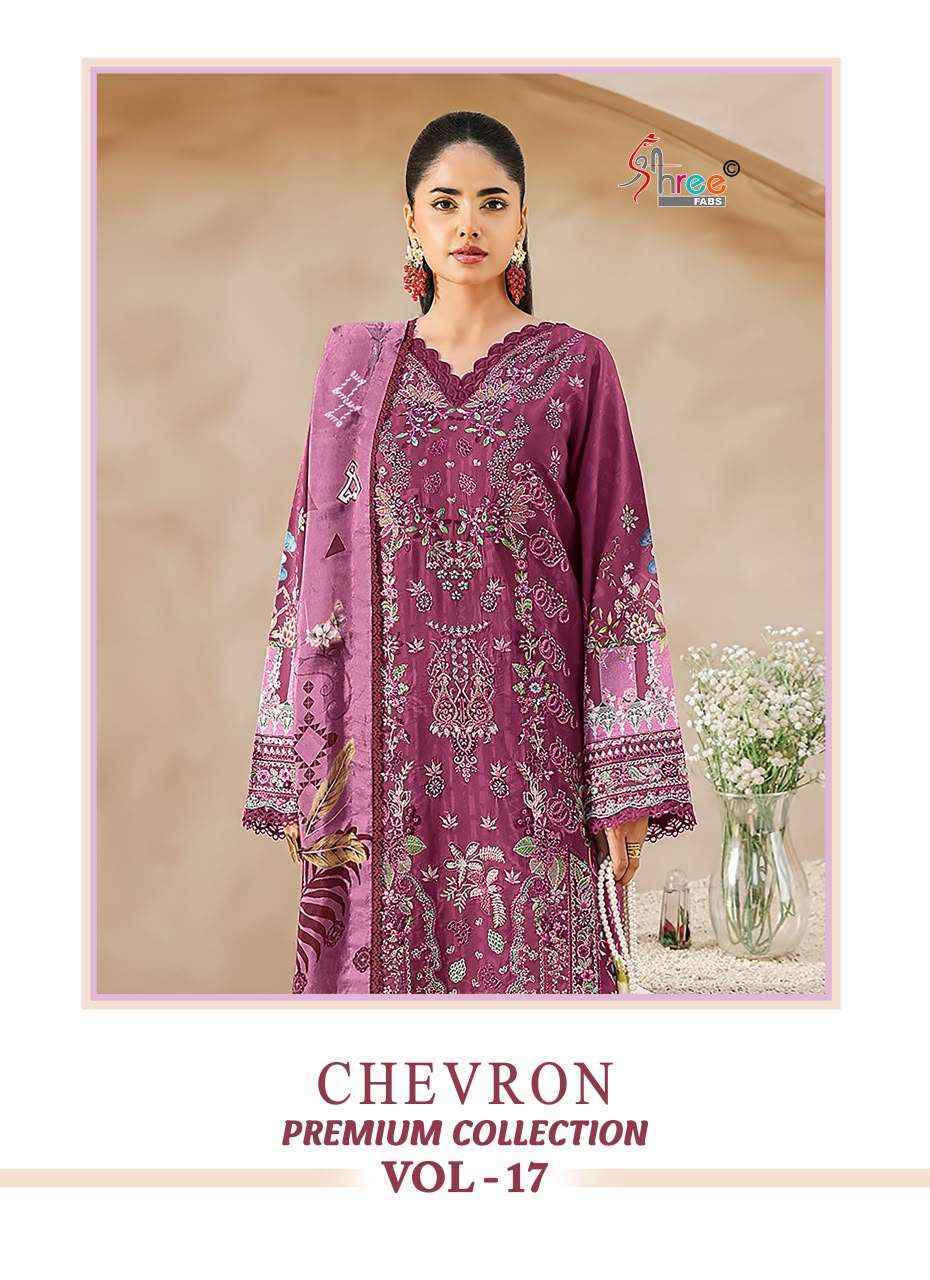 Shree Fabs Chevron Premium Vol 17 – 8 Pcs Embroidered Cotton Suit Catalog