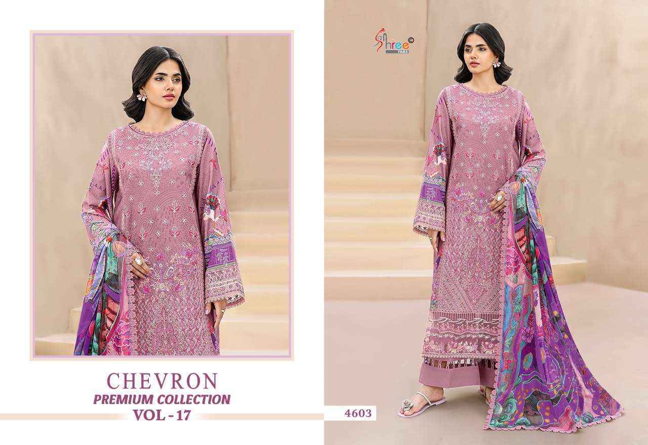 Shree Fabs Chevron Premium Vol 17 – 8 Pcs Embroidered Cotton Suit Catalog