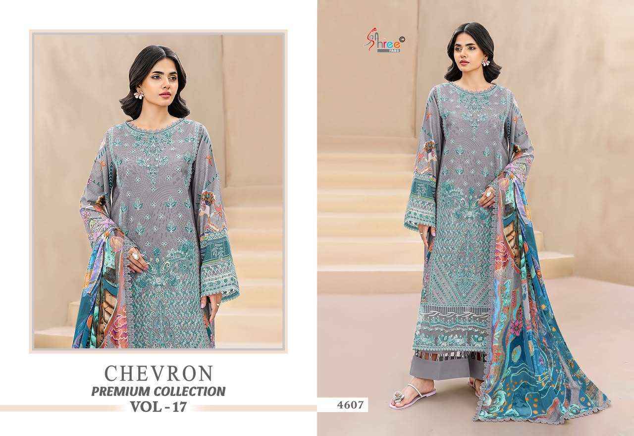 Shree Fabs Chevron Premium Vol 17 – 8 Pcs Embroidered Cotton Suit Catalog