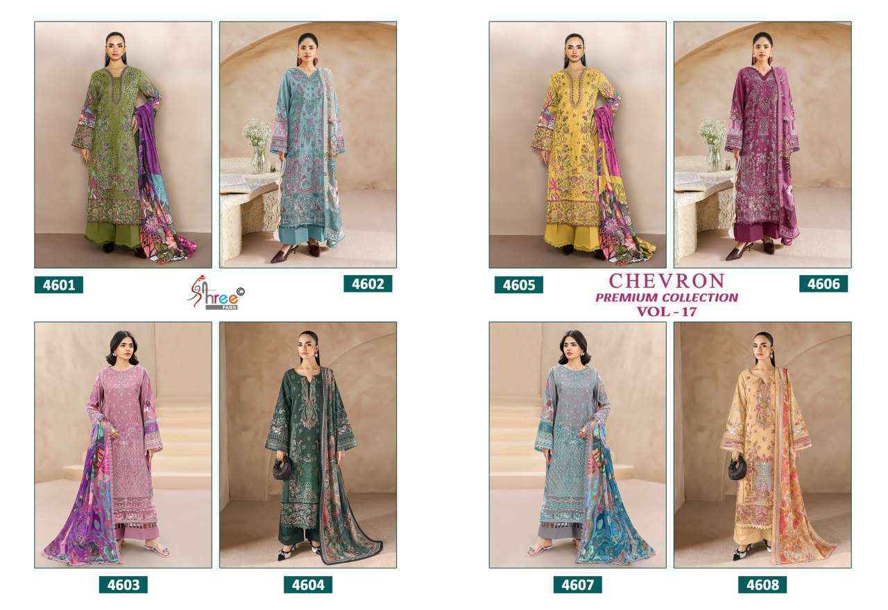 Shree Fabs Chevron Premium Vol 17 – 8 Pcs Embroidered Cotton Suit Catalog
