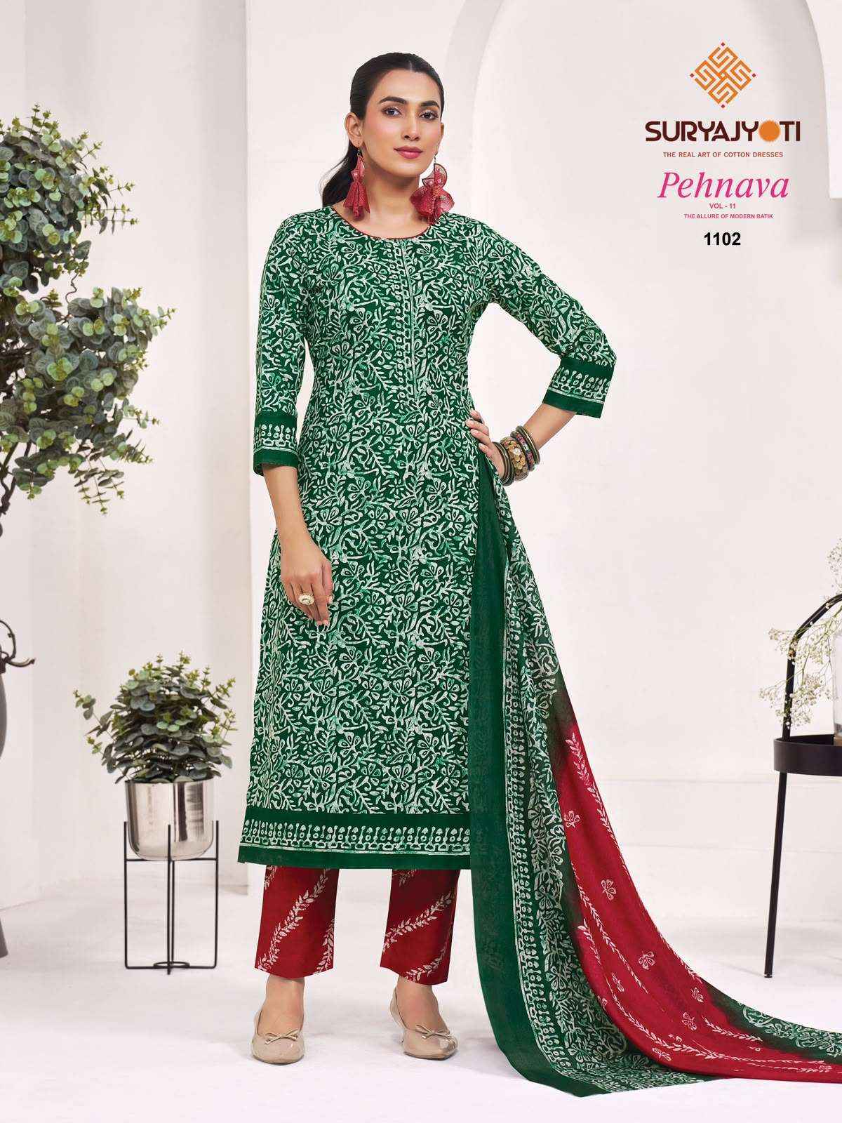 Suryajyoti Pehnava Vol 11 Fully Stitched Batik Dress 3 Pcs Catalog Set _ Wholesale Factory Rate ( 10 Pcs Catalog )
